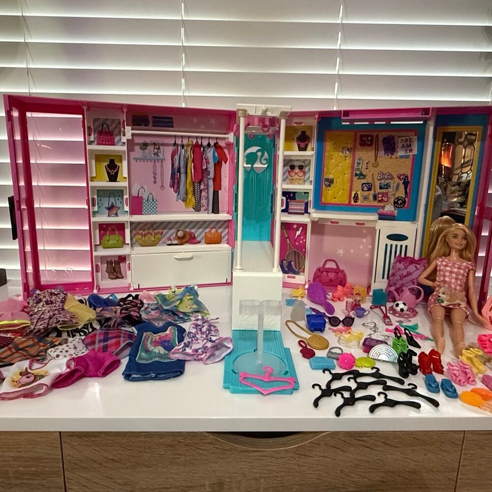 Huge Barbie® Dream Closet™ with Blonde Barbie® Doll and 80 Barbie accessories!